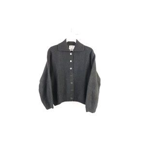 Vtg 60s Rockabilly Womens Small Knit Collared Kurt Cobain Cardigan Sweater Black